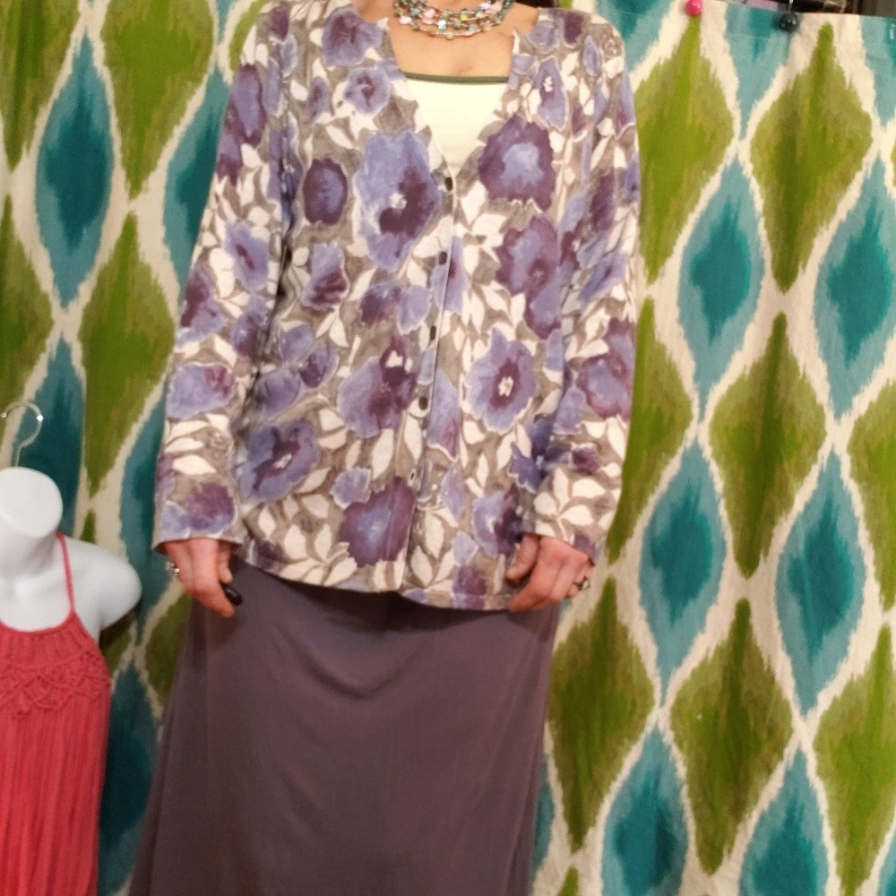 J jill floral sweater size L silk cashmere cotton!